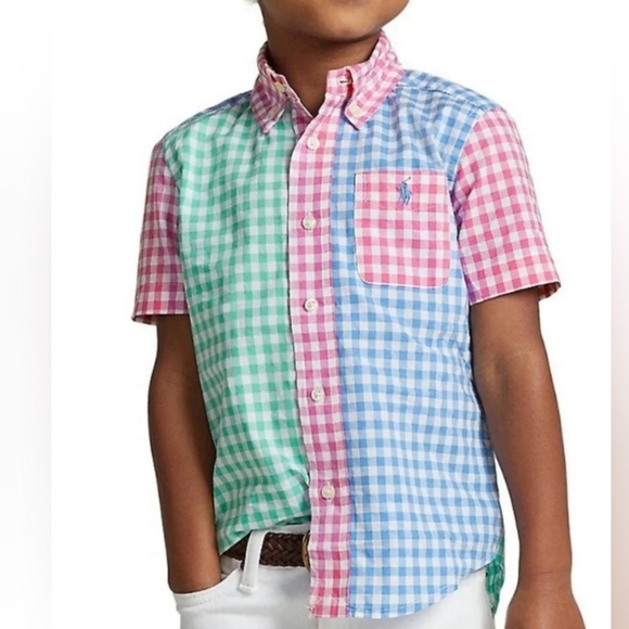 POLO RALPH LAUREN Boys Button Down Gingham Shirt Colorful Preppy Sz Medium 10 - Picture 5 of 6